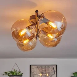 hofstein Gastor Plafonnier, Boule lumineuse Ambre, 4 lumières