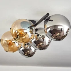 hofstein Gastor Plafonnier, Boule lumineuse Ambre, Chrome, Fumé, 5 lumières