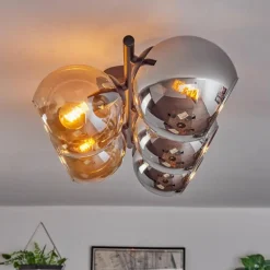 hofstein Gastor Plafonnier, Boule lumineuse Ambre, Chrome, Fumé, 5 lumières
