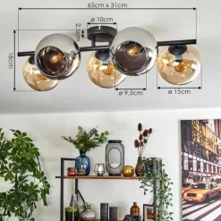 hofstein Gastor Plafonnier, Boule lumineuse Ambre, Chrome, Fumé, 5 lumières