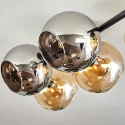 hofstein Gastor Plafonnier, Boule lumineuse Ambre, Chrome, Fumé, 5 lumières