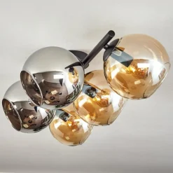 hofstein Gastor Plafonnier, Boule lumineuse Ambre, Chrome, Fumé, 5 lumières