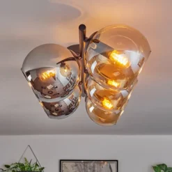 hofstein Gastor Plafonnier, Boule lumineuse Ambre, Chrome, Fumé, 5 lumières