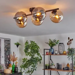 hofstein Gastor Plafonnier, Boule lumineuse Ambre, Fumé, 5 lumières
