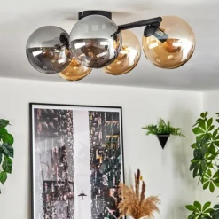 hofstein Gastor Plafonnier, Boule lumineuse Ambre, Fumé, 5 lumières