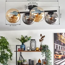 hofstein Gastor Plafonnier, Boule lumineuse Ambre, Fumé, 4 lumières