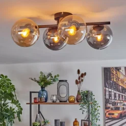 hofstein Gastor Plafonnier, Boule lumineuse Ambre, Fumé, 4 lumières