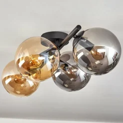 hofstein Gastor Plafonnier, Boule lumineuse Ambre, Fumé, 4 lumières