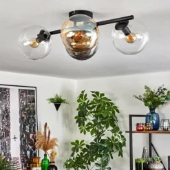 hofstein Gastor Plafonnier, Boule lumineuse Ambre, Clair, Fumé, 4 lumières