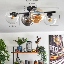 hofstein Gastor Plafonnier, Boule lumineuse Ambre, Clair, Fumé, 4 lumières