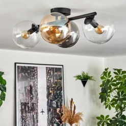 hofstein Gastor Plafonnier, Boule lumineuse Ambre, Clair, Fumé, 4 lumières