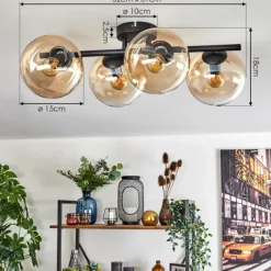 hofstein Gastor Plafonnier, Boule lumineuse Ambre, Clair, 4 lumières