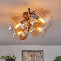 hofstein Gastor Plafonnier, Boule lumineuse Ambre, Clair, 4 lumières