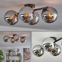 hofstein Gastor Plafonnier, Boule lumineuse Chrome, Fumé, 4 lumières