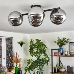 hofstein Gastor Plafonnier, Boule lumineuse Chrome, Fumé, 4 lumières