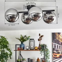 hofstein Gastor Plafonnier, Boule lumineuse Chrome, Fumé, 4 lumières