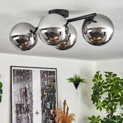 hofstein Gastor Plafonnier, Boule lumineuse Chrome, Fumé, 4 lumières