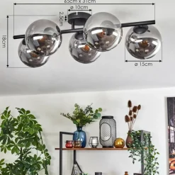 hofstein Gastor Plafonnier, Boule lumineuse Fumé, 5 lumières