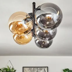 hofstein Gastor Plafonnier, Boule lumineuse Ambre, Fumé, 5 lumières