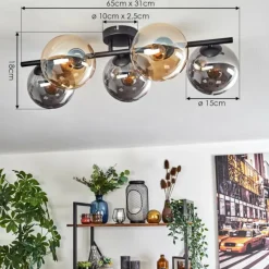 hofstein Gastor Plafonnier, Boule lumineuse Ambre, Fumé, 5 lumières