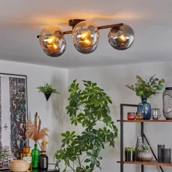 hofstein Gastor Plafonnier, Boule lumineuse Ambre, Fumé, 5 lumières