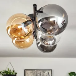 hofstein Gastor Plafonnier, Boule lumineuse Ambre, Clair, Fumé, 5 lumières