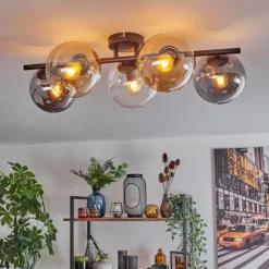 hofstein Gastor Plafonnier, Boule lumineuse Ambre, Clair, Fumé, 5 lumières