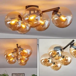 hofstein Gastor Plafonnier, Boule lumineuse Ambre, 5 lumières