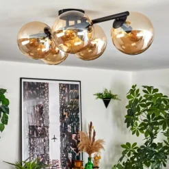 hofstein Gastor Plafonnier, Boule lumineuse Ambre, 5 lumières