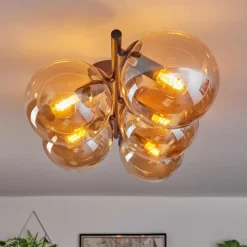 hofstein Gastor Plafonnier, Boule lumineuse Ambre, 5 lumières
