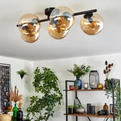 hofstein Gastor Plafonnier, Boule lumineuse Ambre, 5 lumières