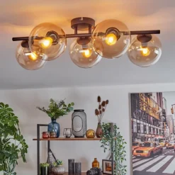 hofstein Gastor Plafonnier, Boule lumineuse Ambre, Clair, 5 lumières