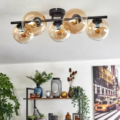 hofstein Gastor Plafonnier, Boule lumineuse Ambre, Clair, 5 lumières