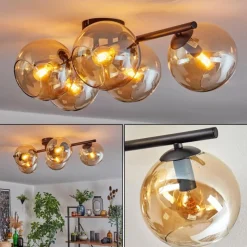hofstein Gastor Plafonnier, Boule lumineuse Ambre, 5 lumières