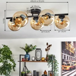 hofstein Gastor Plafonnier, Boule lumineuse Ambre, 5 lumières