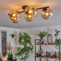 hofstein Gastor Plafonnier, Boule lumineuse Ambre, 5 lumières