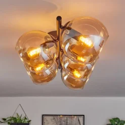 hofstein Gastor Plafonnier, Boule lumineuse Ambre, 5 lumières
