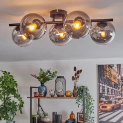 hofstein Gastor Plafonnier, Boule lumineuse Clair, Fumé, 5 lumières