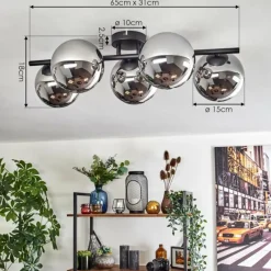 hofstein Gastor Plafonnier, Boule lumineuse Chrome, Fumé, 5 lumières