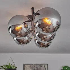 hofstein Gastor Plafonnier, Boule lumineuse Chrome, Fumé, 5 lumières