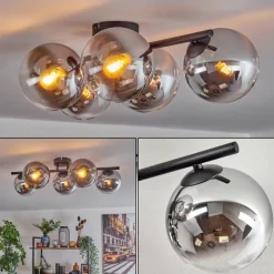 hofstein Gastor Plafonnier, Boule lumineuse Chrome, Clair, Fumé, 5 lumières