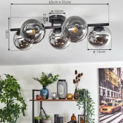 hofstein Gastor Plafonnier, Boule lumineuse Chrome, Clair, Fumé, 5 lumières