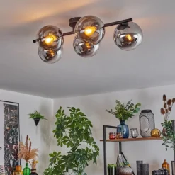 hofstein Gastor Plafonnier, Boule lumineuse Chrome, Clair, Fumé, 5 lumières