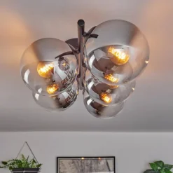 hofstein Gastor Plafonnier, Boule lumineuse Chrome, Clair, Fumé, 5 lumières