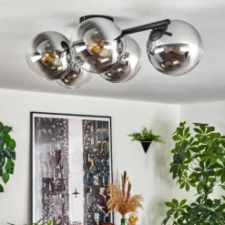 hofstein Gastor Plafonnier, Boule lumineuse Chrome, Clair, Fumé, 5 lumières
