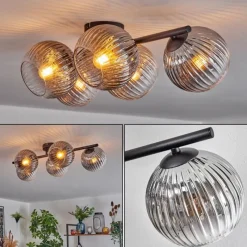 hofstein Gastor Plafonnier, Boule lumineuse Clair, Fumé, 5 lumières