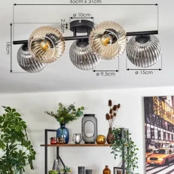 hofstein Gastor Plafonnier, Boule lumineuse Ambre, Clair, Fumé, 5 lumières