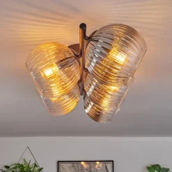 hofstein Gastor Plafonnier, Boule lumineuse Ambre, Clair, Fumé, 5 lumières