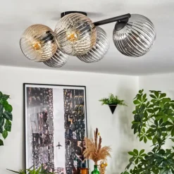 hofstein Gastor Plafonnier, Boule lumineuse Ambre, Clair, Fumé, 5 lumières