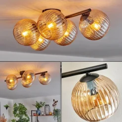 hofstein Gastor Plafonnier, Boule lumineuse Ambre, 5 lumières
